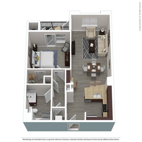 Floor plan for 1 bed, 1 bath, 764 sqft